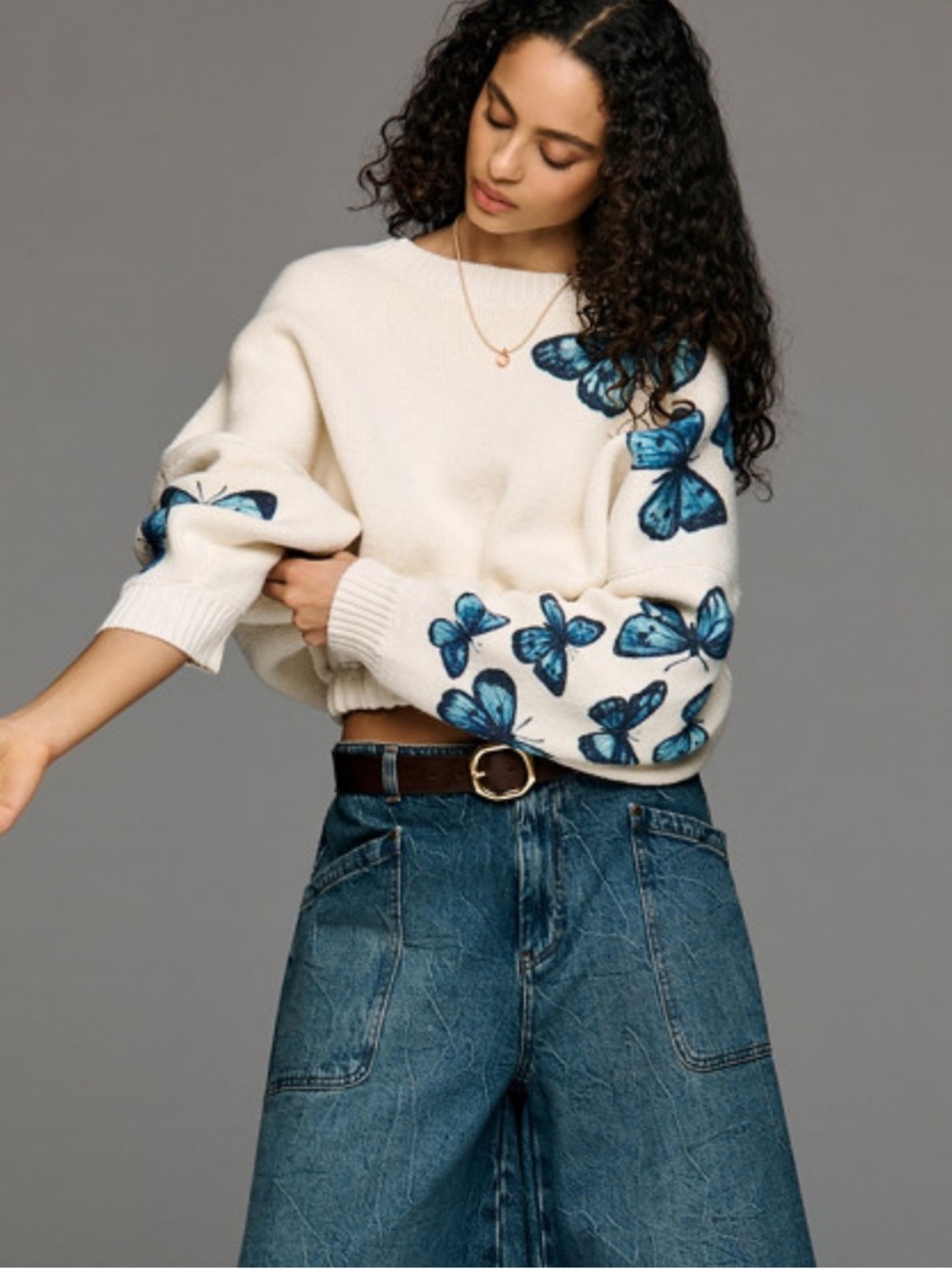Pilcro Butterfly Long Sleeve Crew Sweater